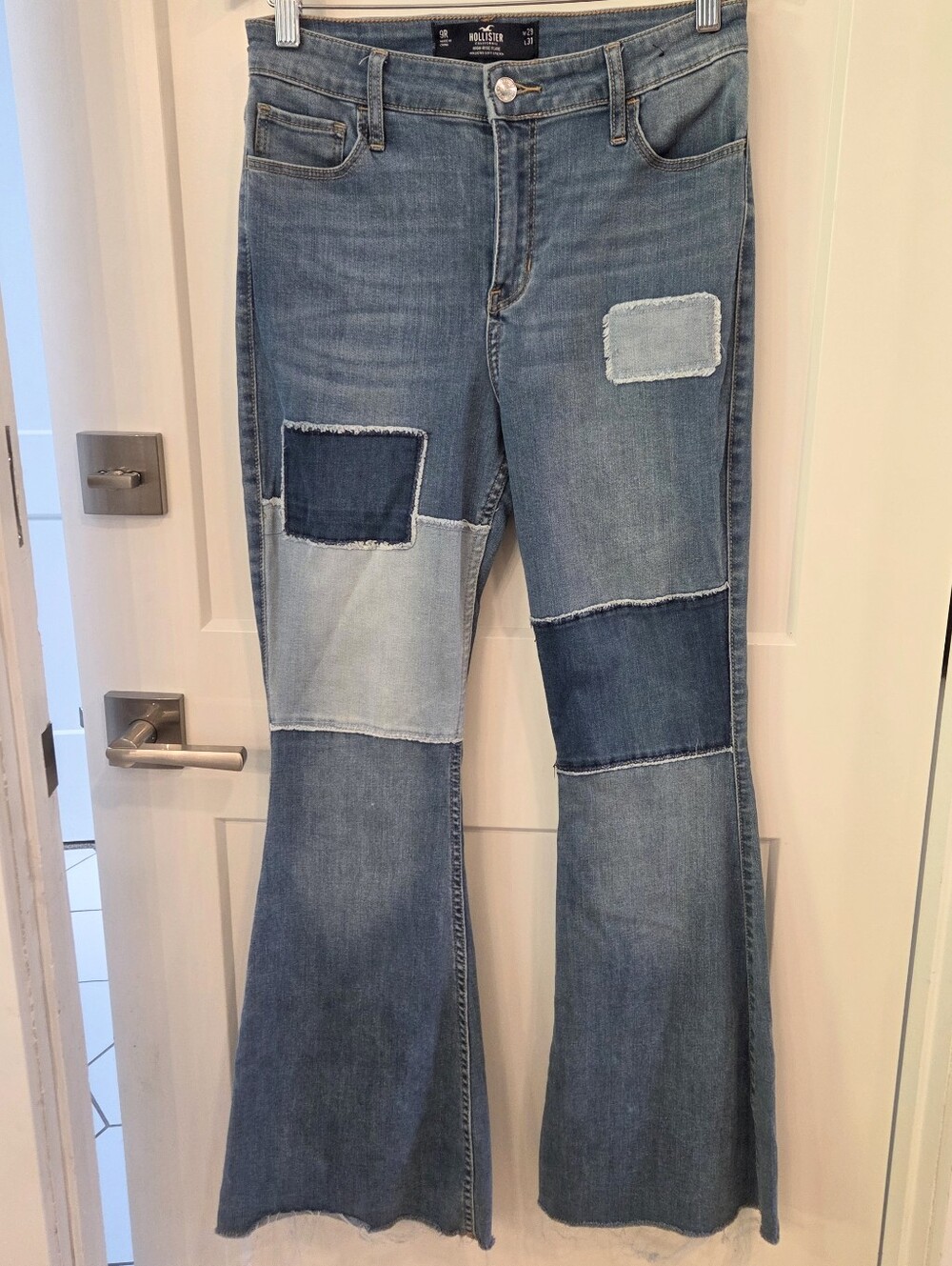 Hollister High Rise Patchwork 70's Retro Flare Jeans Boho Streetwear Festival 9R